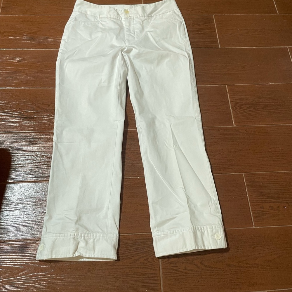 Nygard Collection White Capri pant cropped peddle pusher 6 cuffed cotton spandex - Picture 5 of 12